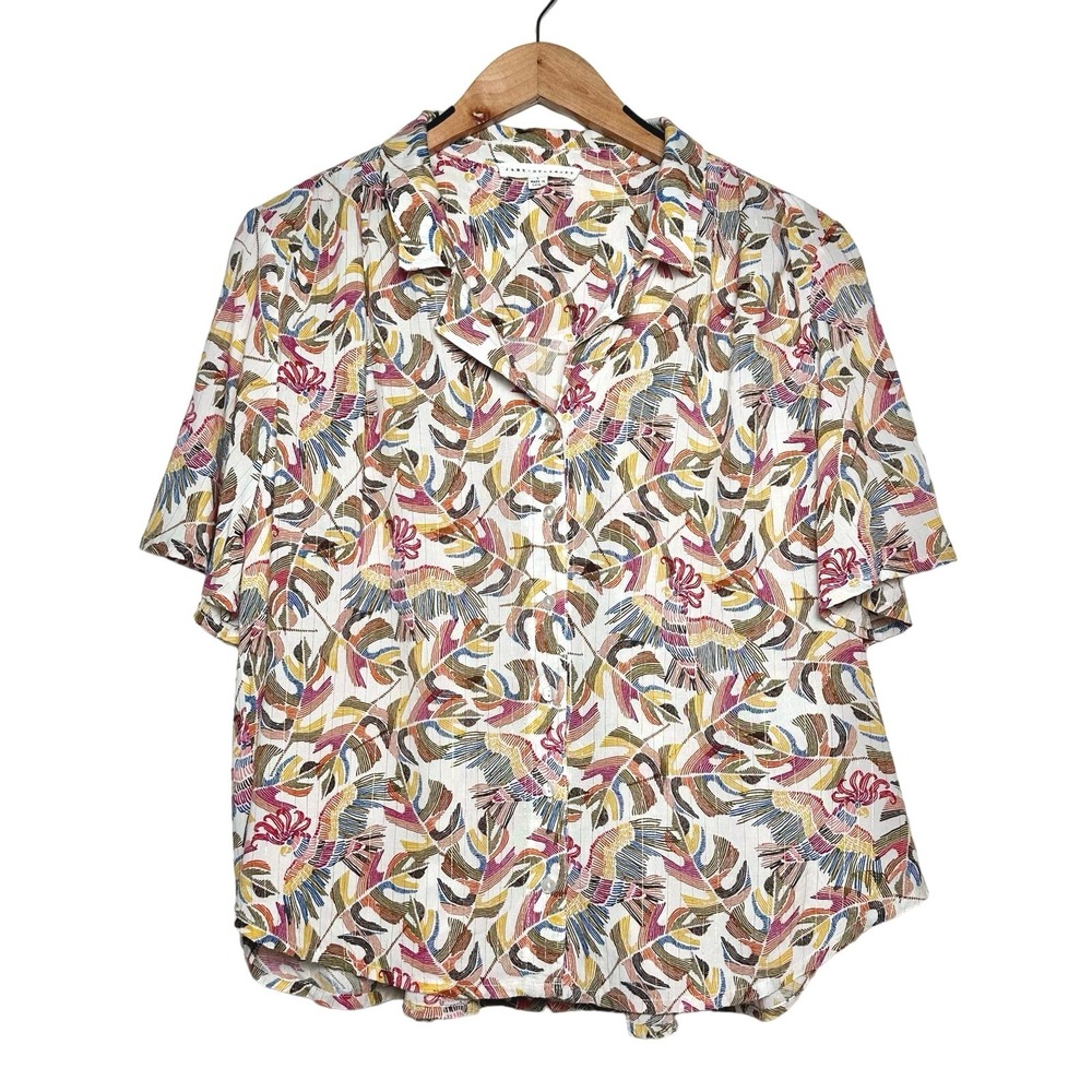 Jane + Delancey | Women | Tropical Gold Tinsel Stripe Button Up Shirt | Large